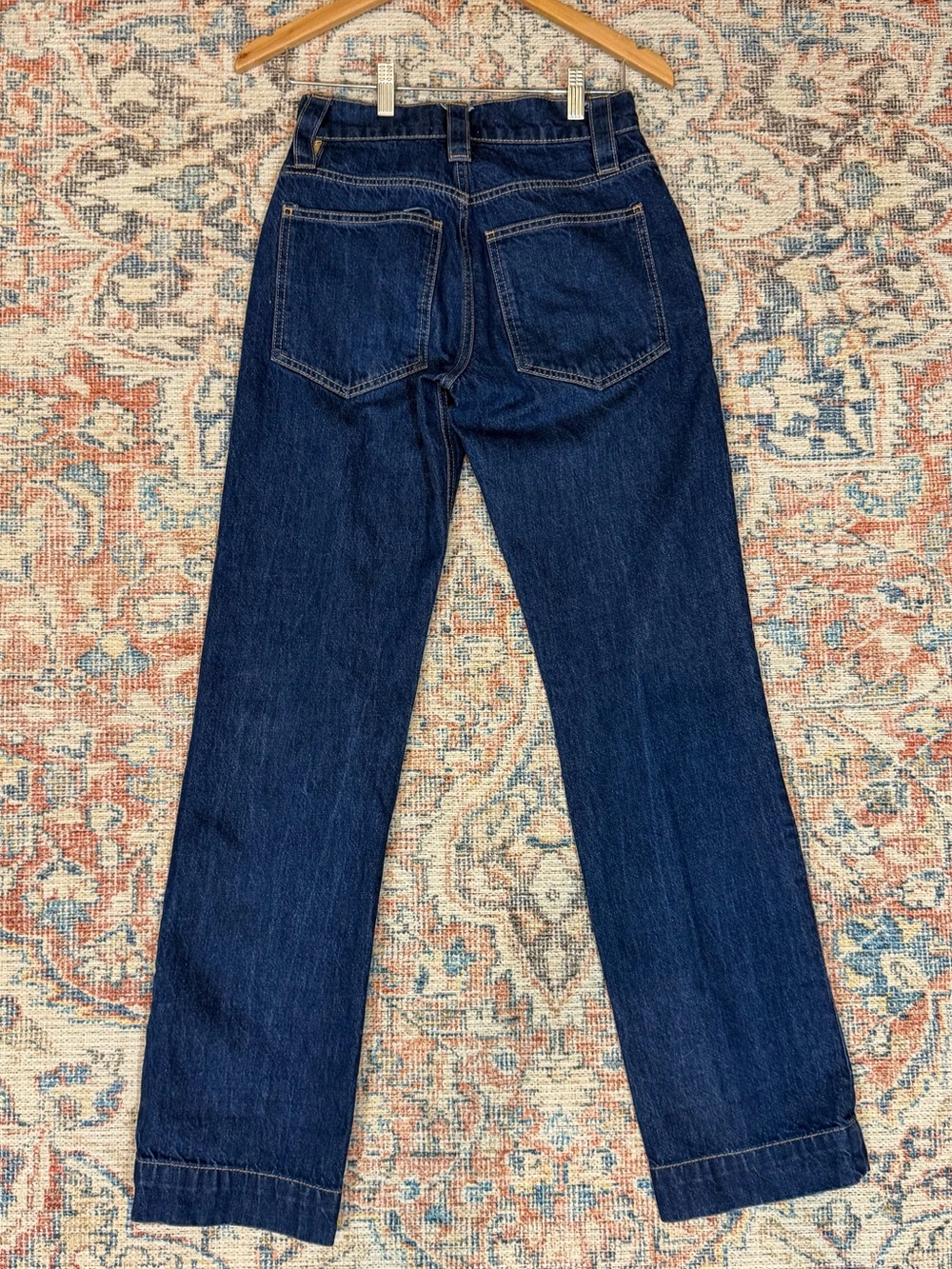 FRAME Oversized Luxury Jeans 24 Rinse Dark Wash Cuffed Straight Leg 100% Cotton - Picture 9 of 12